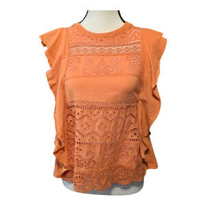 Anthropologie Ruffle Regencycore Top  XXS Orange Romantic Feminine Lightweight